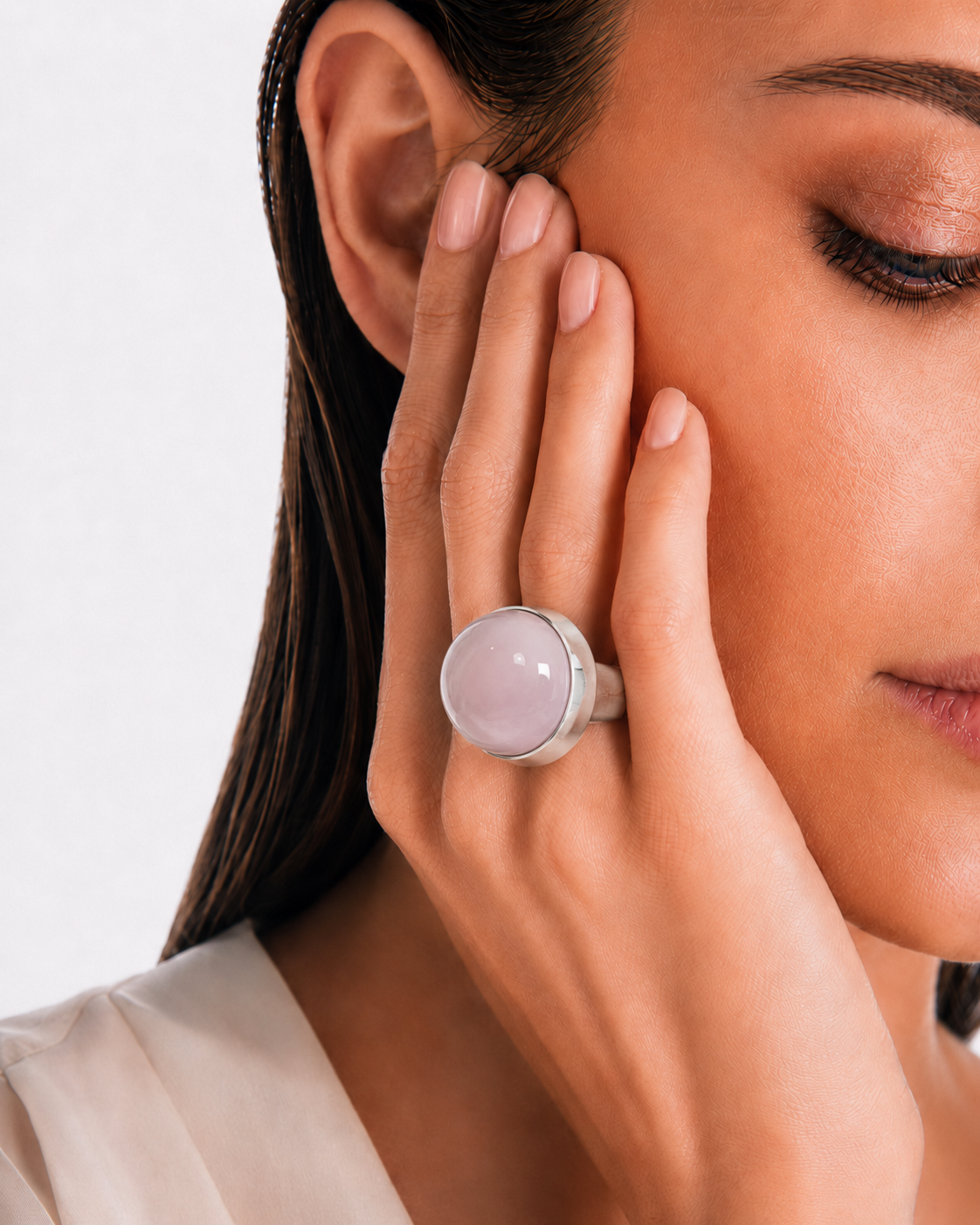 Anillo de Plata y Cuarzo Rosa Modelo Alba9