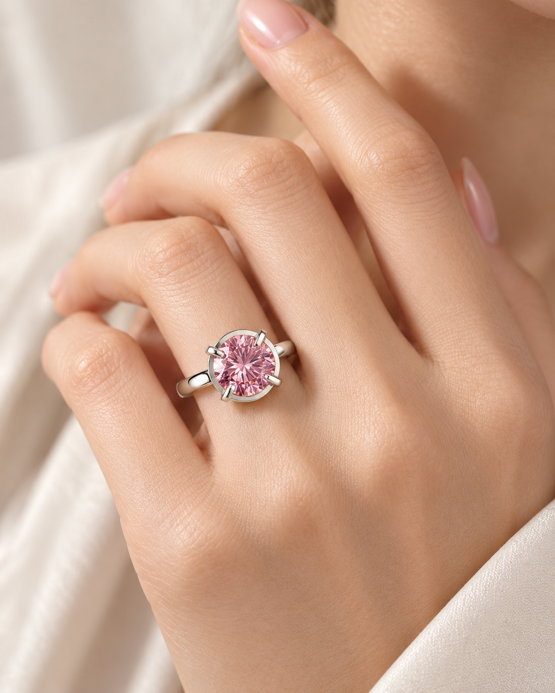 The Big Pink — Anillo de Autor en Plata .950 con Zirconia Rosa