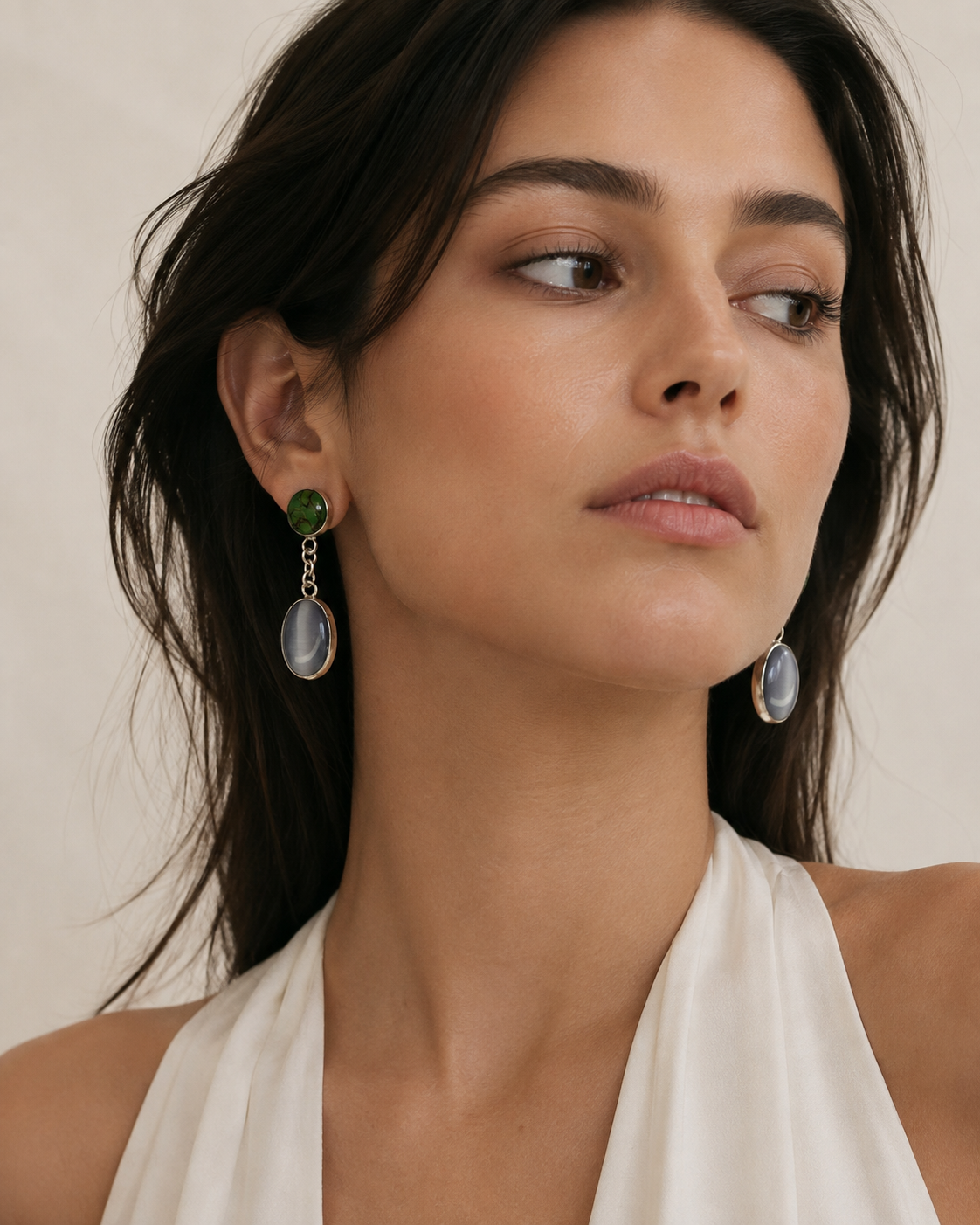 Aretes VIGILIA en Plata .950 con Turquesa Mojave y Ojo de Gato