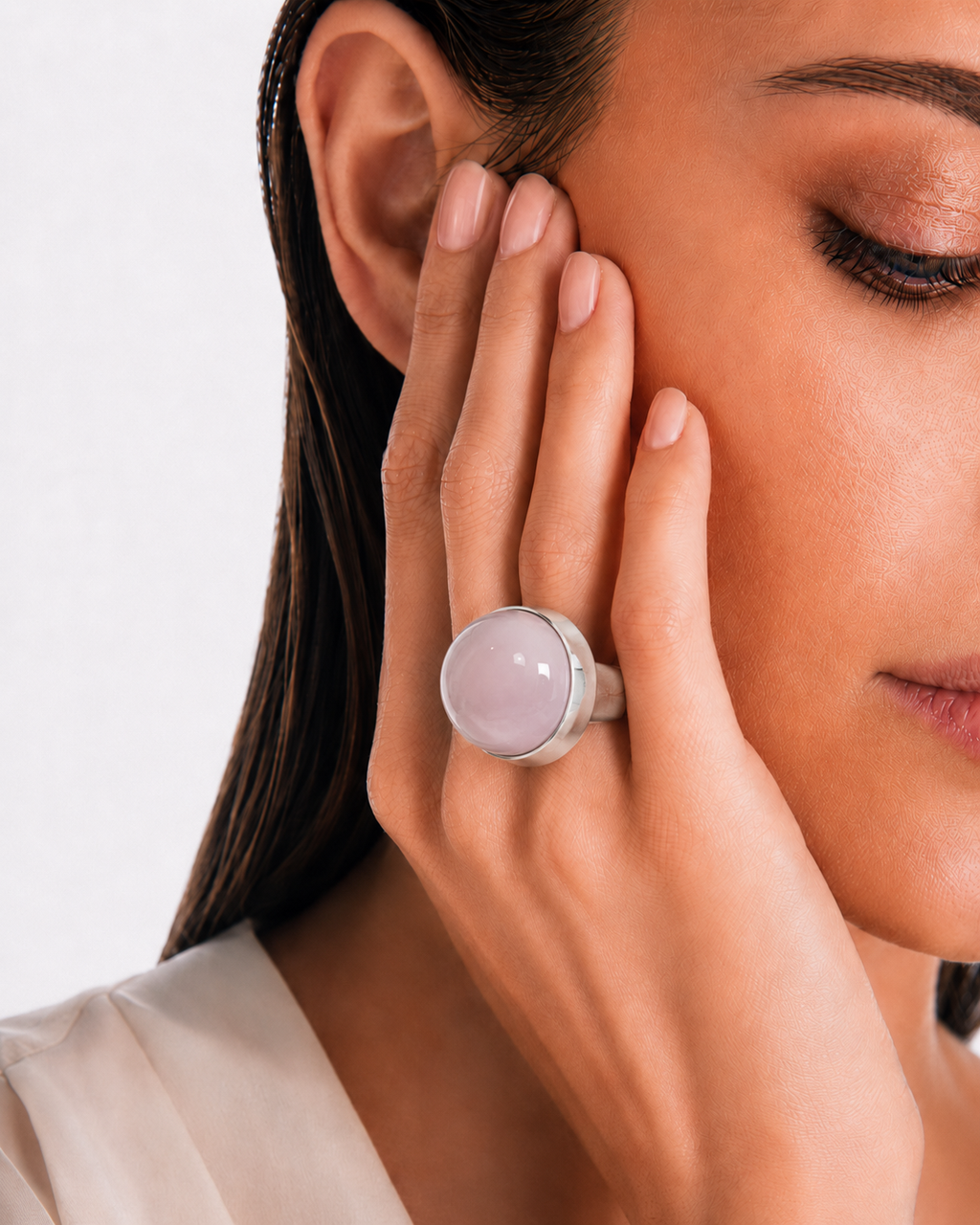 Anillo de Plata y Cuarzo Rosa Modelo Alba9